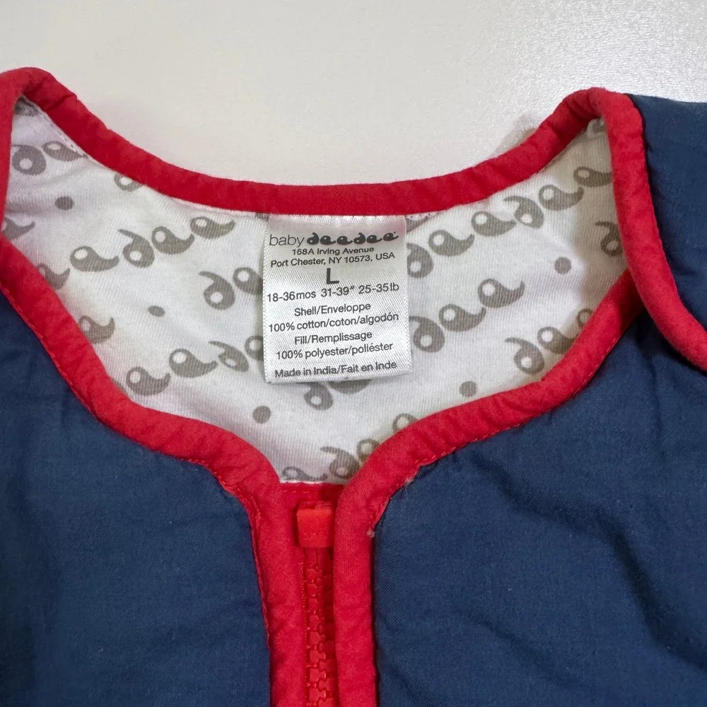 Baby DeeDee Sleep Nest Sleeping Sack L 18-36M Navy Red Zip Wearable Blanket
